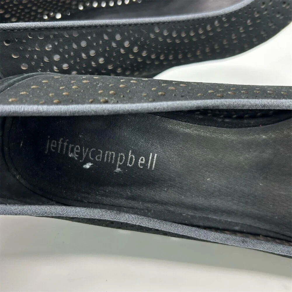 Jeffrey Campbell Cirque Black Perforated Leather Wedge Ankle Strap Size 8